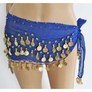  Royal blue hip scarf in gold coins 
