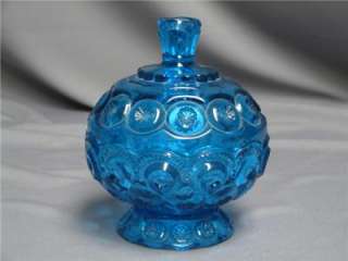 VINTAGE L G WRIGHT BLUE MOON & STARS FOOTED CANDY DISH W/LID 5 1/2 BY 