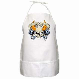 BBQ Apron of Live Fast Die Young Skull Flames and Pistons (Harley 