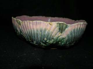 ANTIQUE ETRUSCAN MAJOLICA SHELL AND SEAWEED LARGE BOWL  