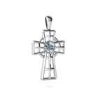 Jewels For Me Round Cut 14K White Gold Aquamarine Celtic Cross Pendant