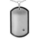    Stainless Steel Mens 1/10ct TDW Black Diamond Dog Tag Necklace