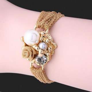 ARINNA Swarovski Crystal Pearl Gold GP Fashion Bracelet  