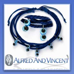 Evil Eye Amulet Greek Bead Charm Macrame Bracelet Blue  