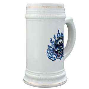  Stein (Glass Drink Mug Cup) Skull in Blue Flames 