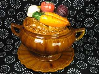 Large Vintage Soup Tureen w/ Sculptured Vegetables NICE  
