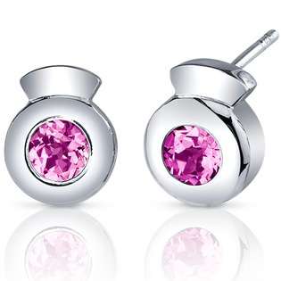 Peora Sleek Radiance 1.50 Carats Pink Sapphire Round Cut Earrings in 