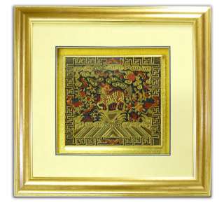CHINESE GOLD QILIN FRAMED SILK EMBROIDERY Feng Shui Art  