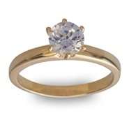  Gold Over Sterling Silver Round Cubic Zirconia Solitaire Ring at 