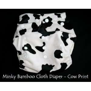 Minky Bamboo Pocket Snaps Cloth Diaper/ Nappy   OS   BLACK COW PRINTS 