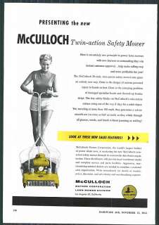 1954 ad 2 Page McCulloch Lawn Mower Corbett Twin Sisters ORIGINAL 