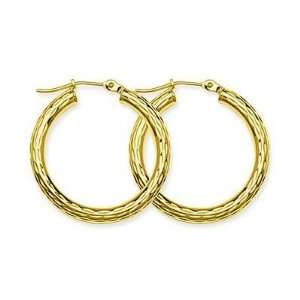    10kt Yellow Gold Diamond Cut Hoop Earrings 30mm 3mm thick Jewelry
