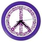Carsons Collectibles Color Wall Clock of Flowered Peace Symbol Purple