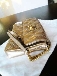 425   NWT Authentic MARC JACOBS Gold Leather Quilted Wristlet Clutch 