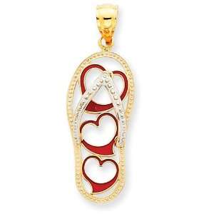   14k Gold Enamel Cut out Flip Flop w/ Hearts Pendant Jewelry