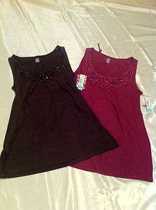 duo Maternity Brown or Cranberry Beaded Maternity Tank Top Sizes S, M 