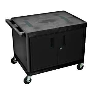 LUXOR 2 Shelf A/V Utility Cart with Cabinet Black
