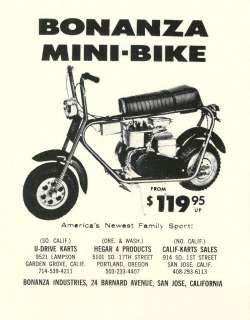Vintage 1966 Bonanza Mini Bike Ad  