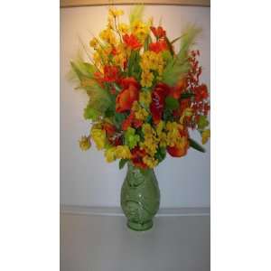   Yellow, Orange & Green Colorful Silk FLoral Bouquet 