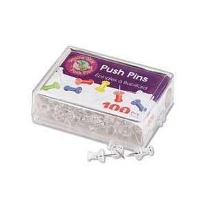  Steel Push Pins, Plastic Head, Clear, 100/Box GEMCP20 