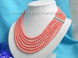 natural 6row round nature pink coral beads necklace 92  