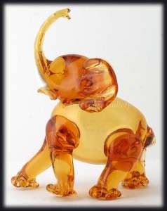 Vintage 1940s Murano Art Glass Elephant Figurine Amber Hand Blown 