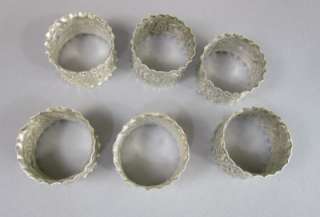   Antique English Repousse Sterling Silver Napkin Rings Set Edwardian