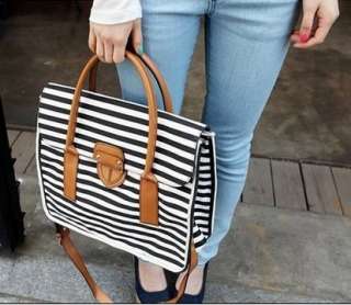 Fashion Womens Navy Stripe Canvas Handbag Shoulder Bag  