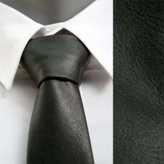   Ties Casual Skinny Slim Narrow Black Solid Faux Leather Neckties 2.15
