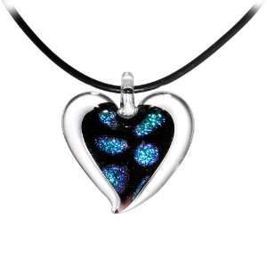  Blue Polka Dot Dichroic Heart Choker Necklace Jewelry