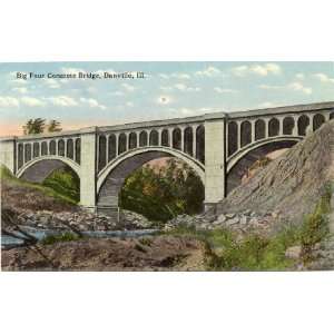 1920s Vintage Postcard   Big Four Concrete Bridge   Danville Illinois