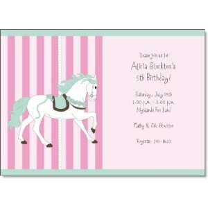  Carousel Horse Pink And Green Birthday Invitations