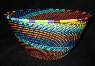 Exceptional Multicolored African Zulu Telephone Wire Basket DEEP LRG 
