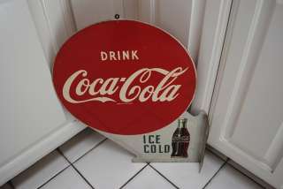 1950s antique vintage Coca cola COKE button & bottle FLANGE SIGN 2 