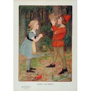 1910 Hansel and Gretel Fairy Tale M L Kirk Color Print   Original 