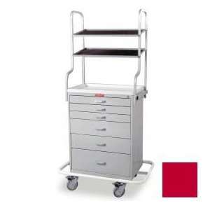  Harloff Six Drawer Anesthesia Cart Overhead Shelving, Red 
