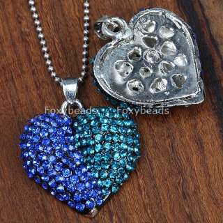 Blue & Green Crystal Heart Necklace Bead Pendant C32  