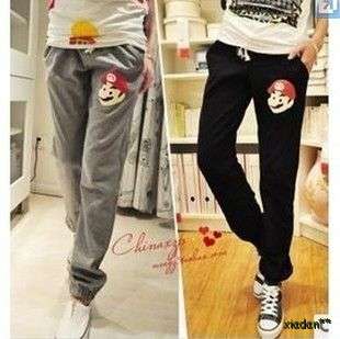 Super Mario Black / Grey Women Lovely Casual Sports Long Trousers 