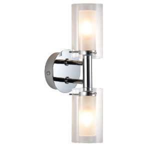 Eglo 88194A Palermo 2 Light Wall Light Fixture, Chrome/Frosted & Clear