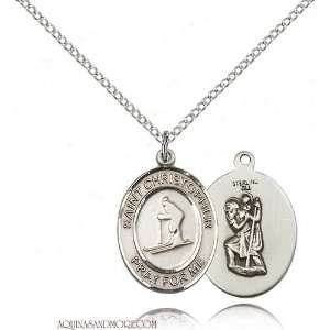    St. Christopher Skiing Medium Sterling Silver Medal Jewelry