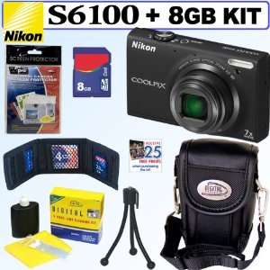  Nikon Coolpix S6100 16 MP Digital Camera (Black) + 8GB 