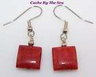   Square Red Sponge Coral .925 Sterling Silver Earrings Gift Boxed