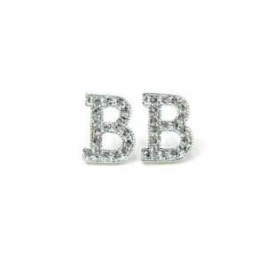  B Silver Crystal Initial Letter Stud Earrings LA1188 Arts 