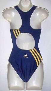 Adidas Women Navy Blue/Yellow Racerback Athletic Swimsuit 4  