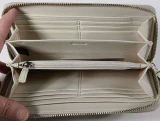 Coach Khaki Signature Canvas Accordian Zipper Wallet Clutch White 