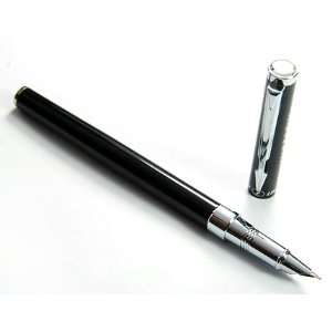  Extra Thin Line Black Fountain Pen Chrome Carved Ring 