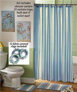 Pastel Stripe Shower Curtain, Mat & Rings (4 pc Set)  