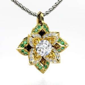  Lotus Pendant, Round Diamond 18K Yellow Gold Necklace with 