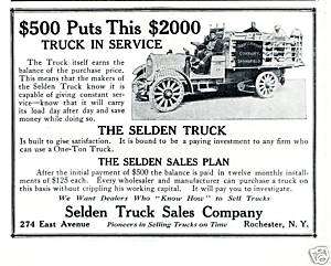 1914 SELDEN 1 Ton TRUCK AD. $500 Down. Rochester, NY  