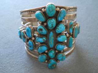   wide turquoise sterling silver cluster bracelet 127 grams signed